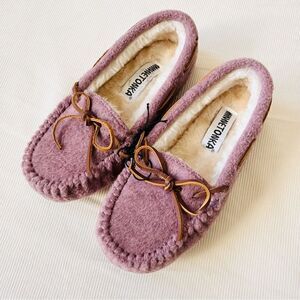 Minnetonka Womens Slippers Purple 44638 Wool Faux Fur Flat Comfort House Shoes 6